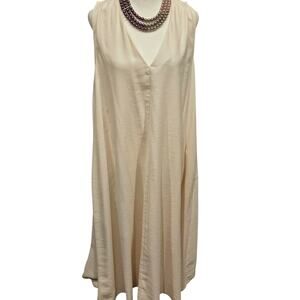 MNG maxi dress linen blend cream neutral cottage pockets sz 8 large a line tank